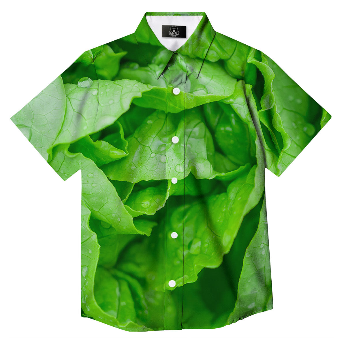 Lettuce Fresh Leaves Print Button Up Shirt-grizzshop