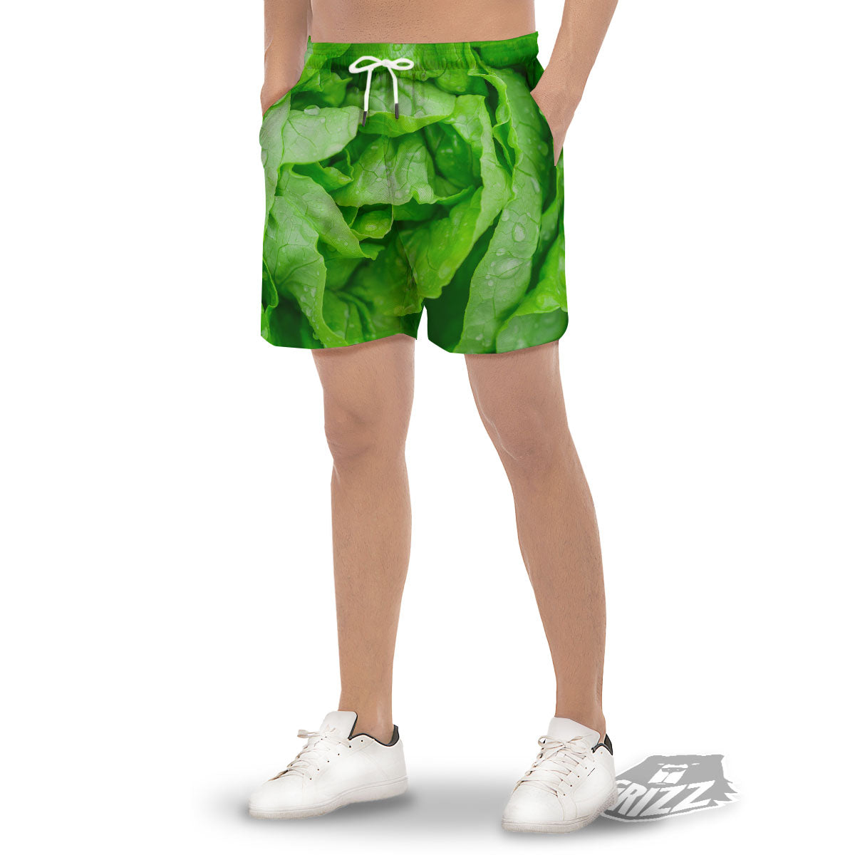 Lettuce Fresh Leaves Print Men's Gym Shorts-grizzshop