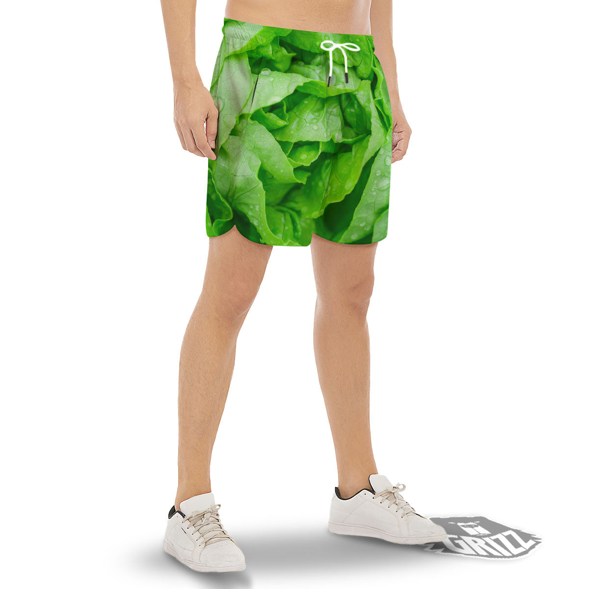 Lettuce Fresh Leaves Print Men's Gym Shorts-grizzshop