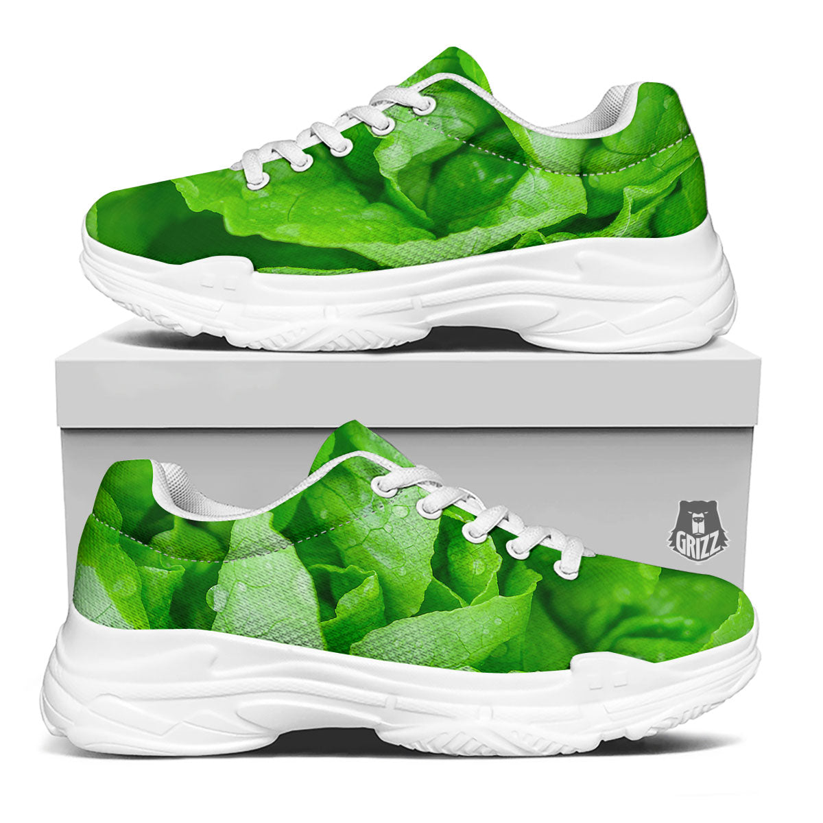 Lettuce Fresh Leaves Print White Chunky Shoes-grizzshop