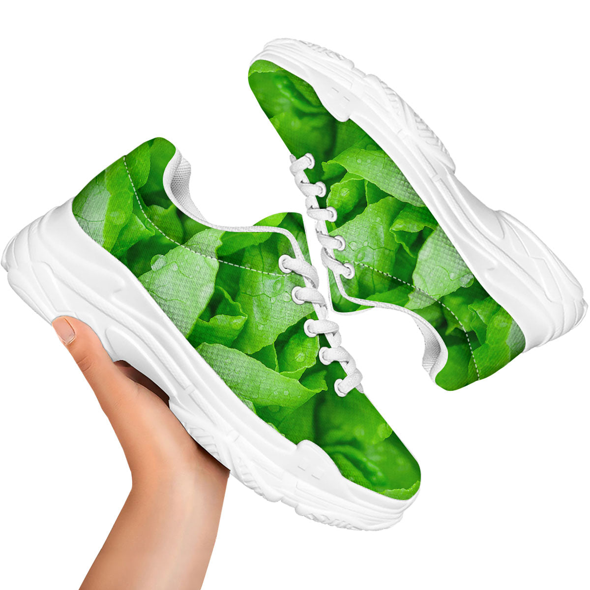Lettuce Fresh Leaves Print White Chunky Shoes-grizzshop