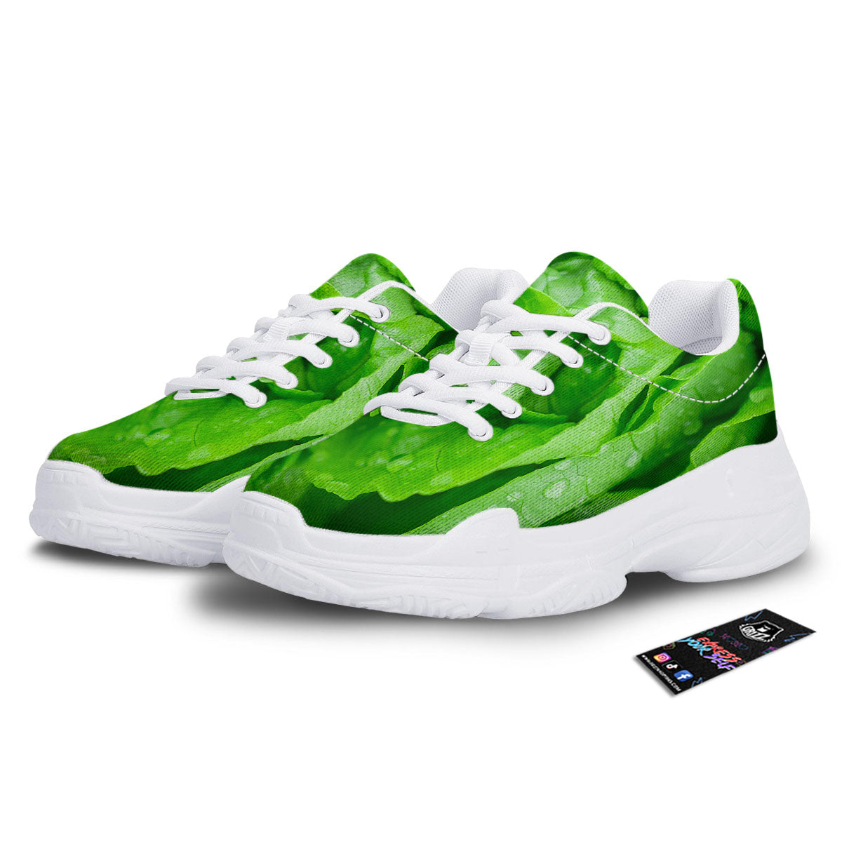 Lettuce Fresh Leaves Print White Chunky Shoes-grizzshop