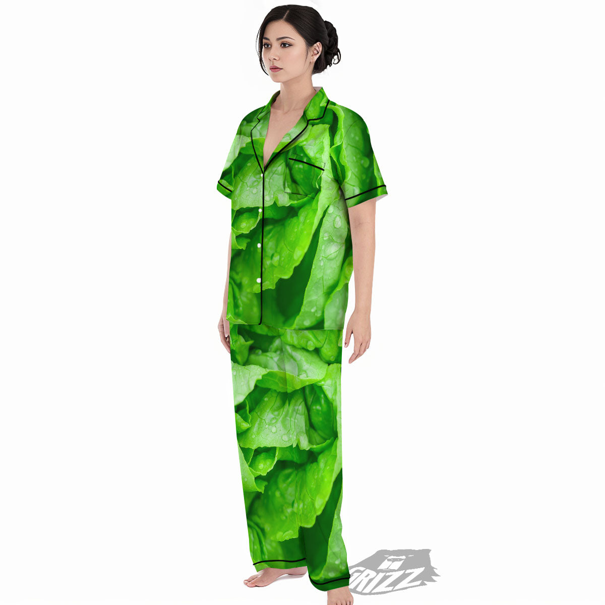 Lettuce Fresh Leaves Print Women's Pajamas Set-grizzshop