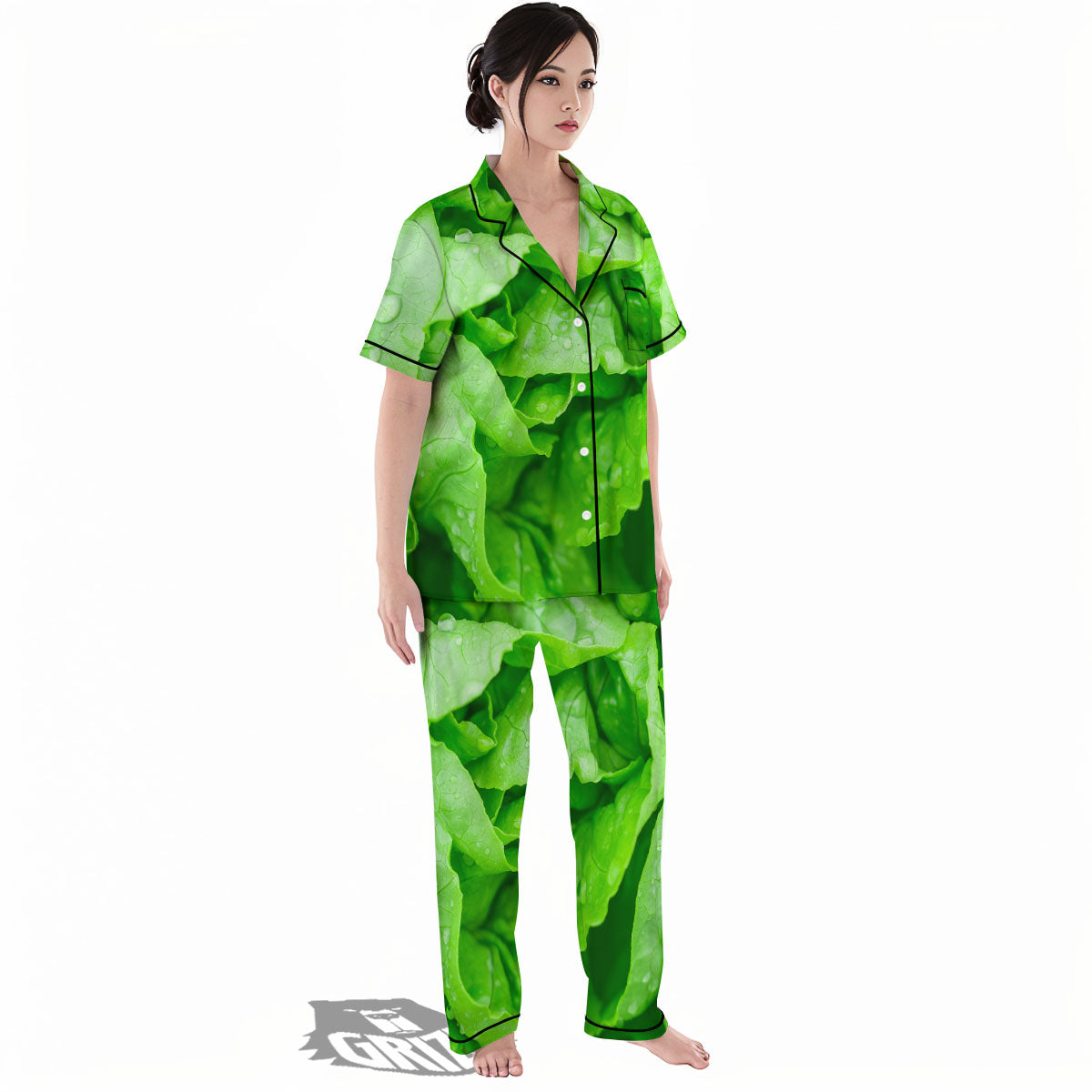 Lettuce Fresh Leaves Print Women's Pajamas Set-grizzshop