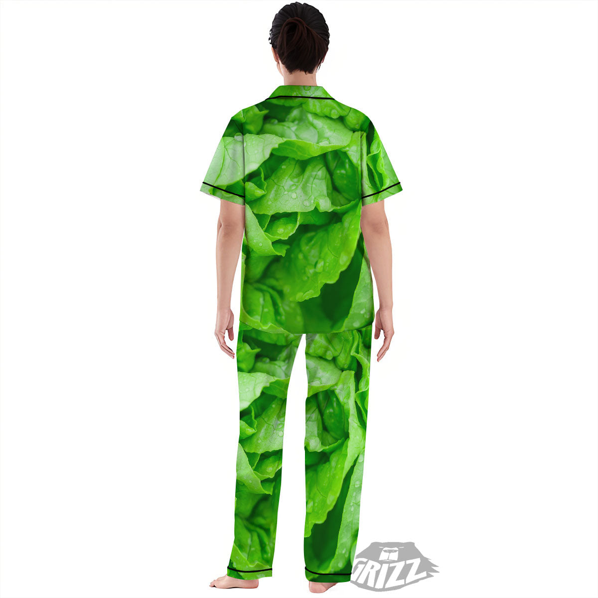 Lettuce Fresh Leaves Print Women's Pajamas Set-grizzshop