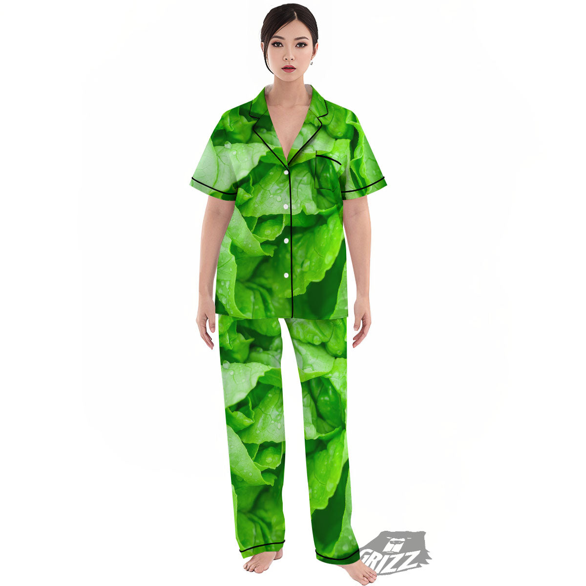 Lettuce Fresh Leaves Print Women's Pajamas Set-grizzshop