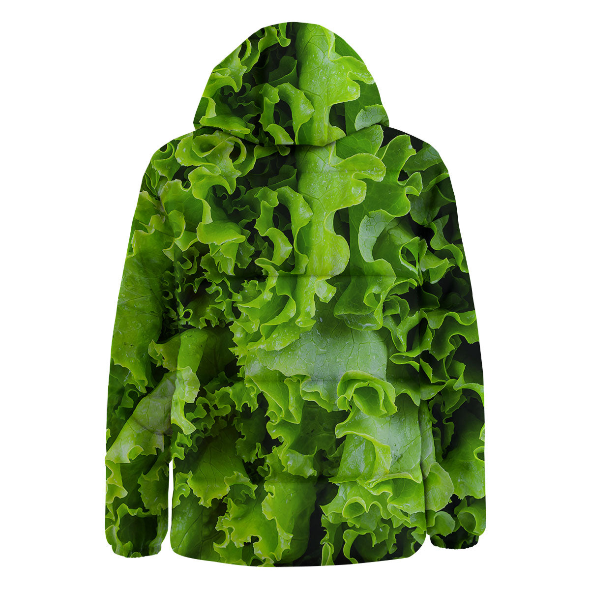 Lettuce Green Leaves Print Down Jacket-grizzshop