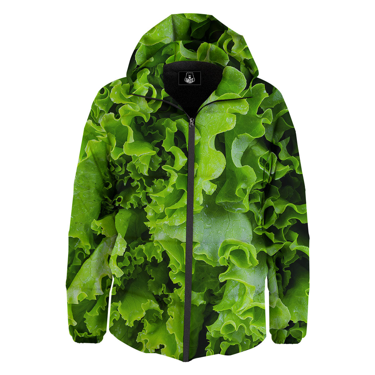 Lettuce Green Leaves Print Down Jacket-grizzshop