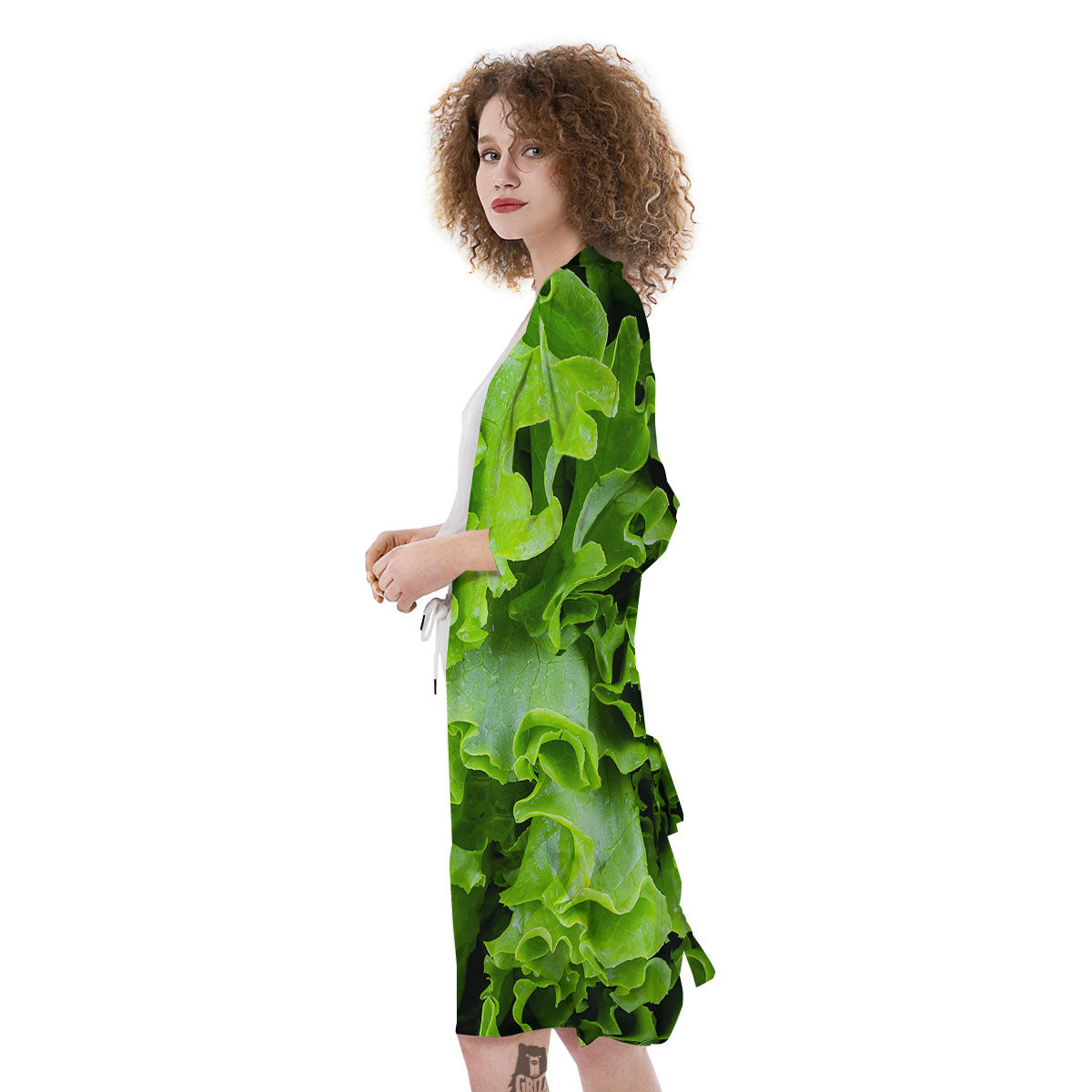 Lettuce Green Leaves Print Kimono-grizzshop