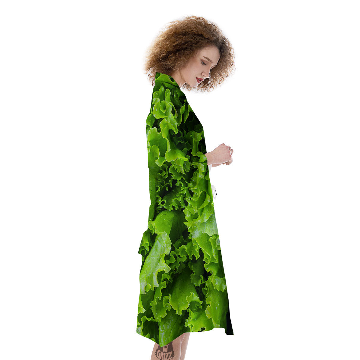 Lettuce Green Leaves Print Kimono-grizzshop