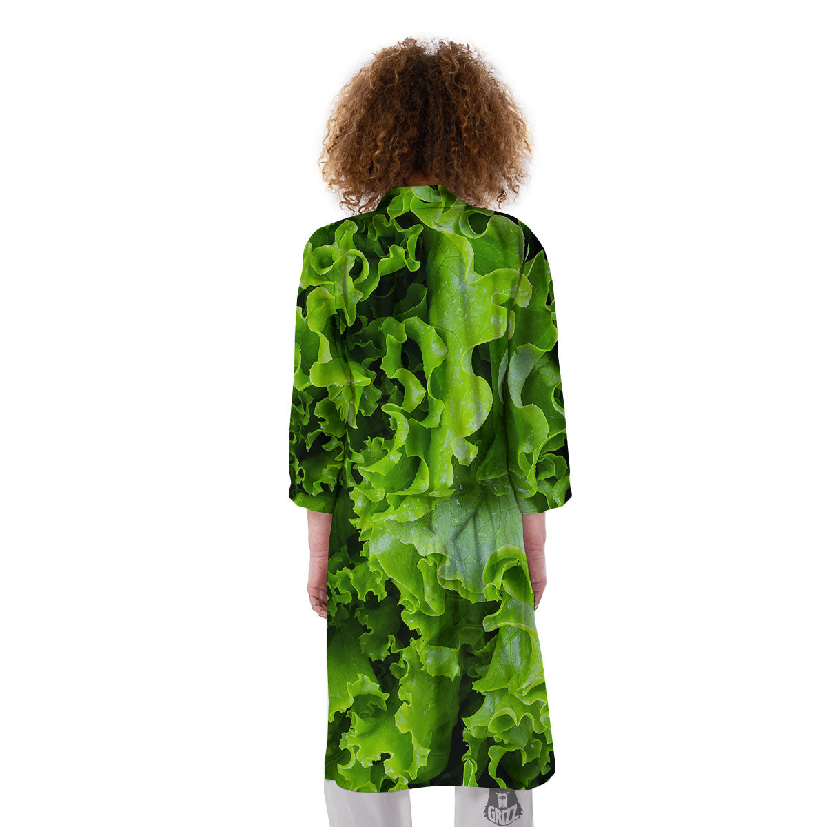 Lettuce Green Leaves Print Kimono-grizzshop