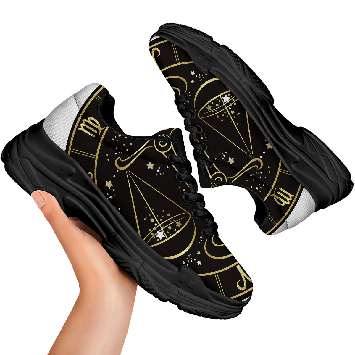 Libra Sign Black And Gold Print Black Chunky Shoes-grizzshop