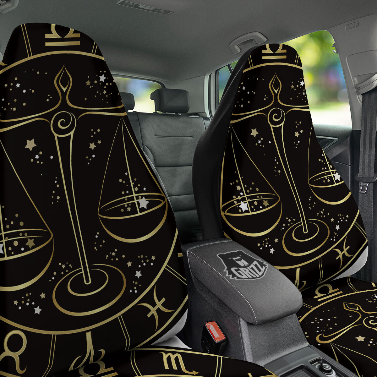 Libra Sign Black And Gold Print Car Seat Covers-grizzshop