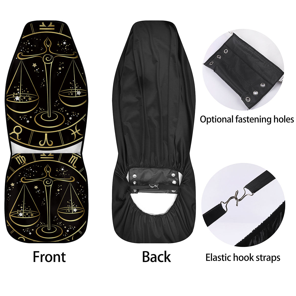 Libra Sign Black And Gold Print Car Seat Covers-grizzshop