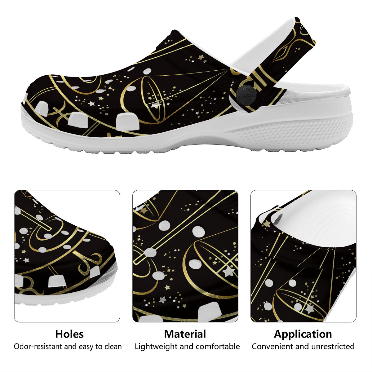 Libra Sign Black And Gold Print Clog-grizzshop