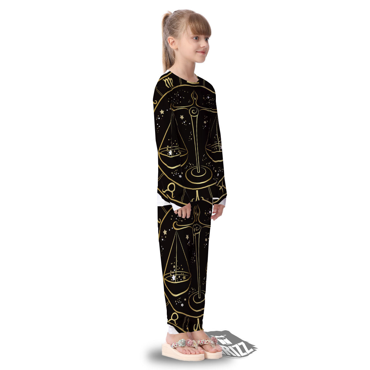Libra Sign Black And Gold Print Kid's Pajamas-grizzshop
