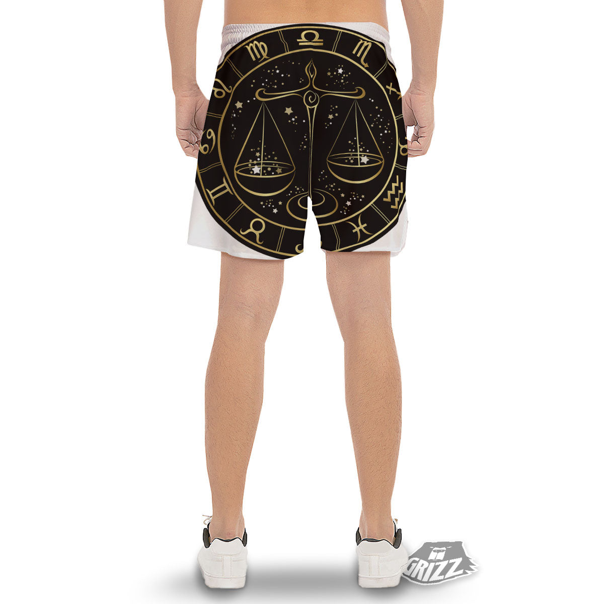 Libra Sign Black And Gold Print Men's Gym Shorts-grizzshop