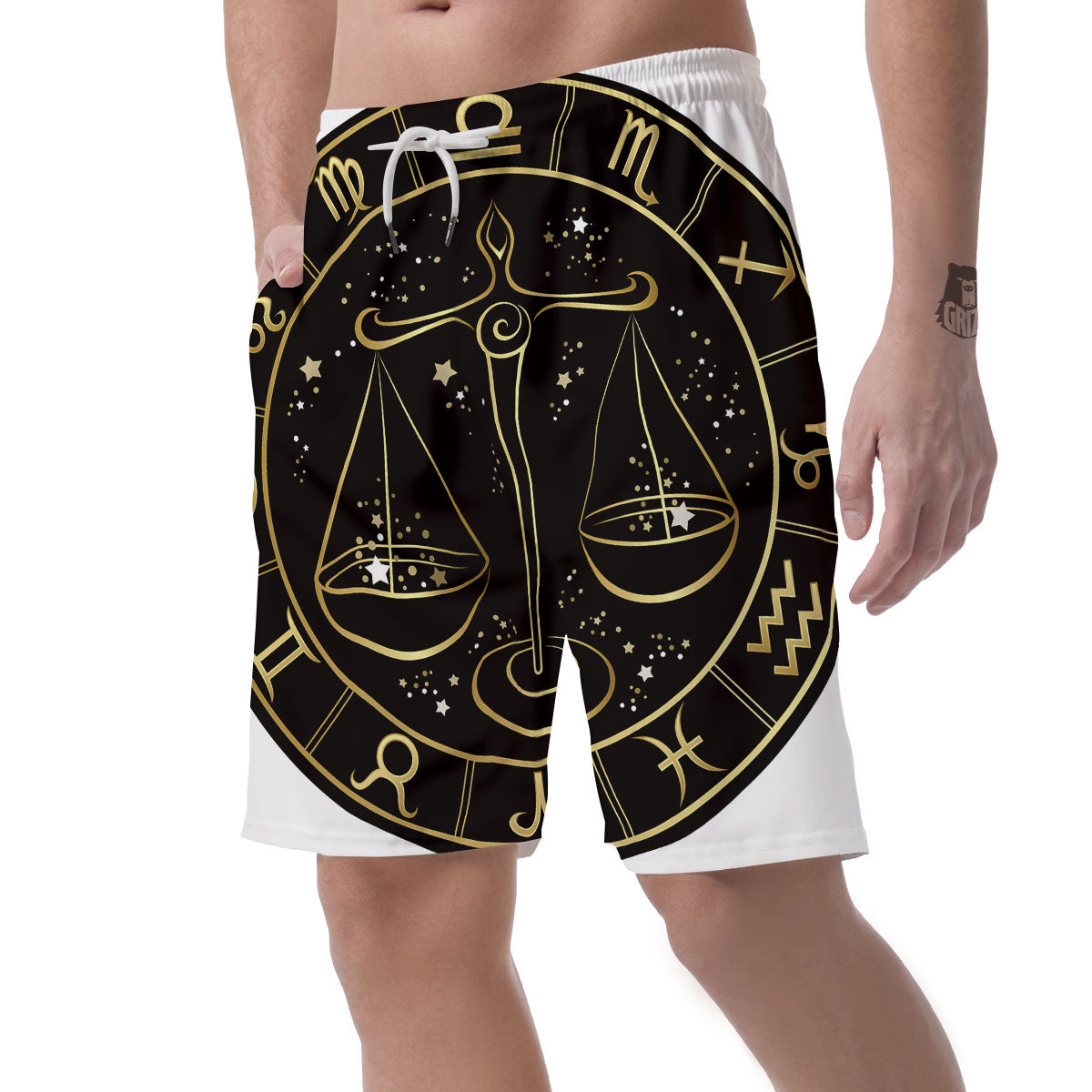 Libra Sign Black And Gold Print Men's Shorts-grizzshop