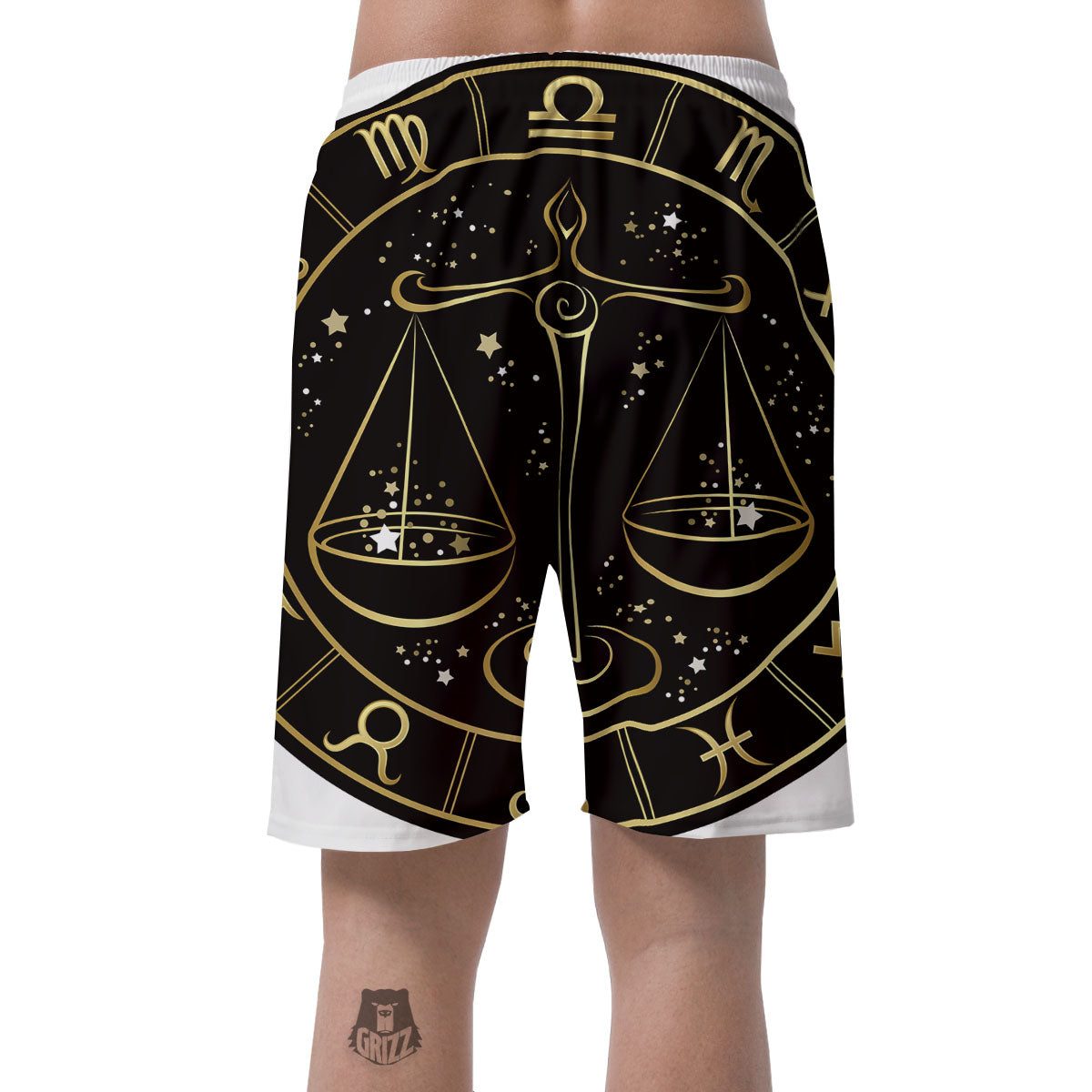 Libra Sign Black And Gold Print Men's Shorts-grizzshop