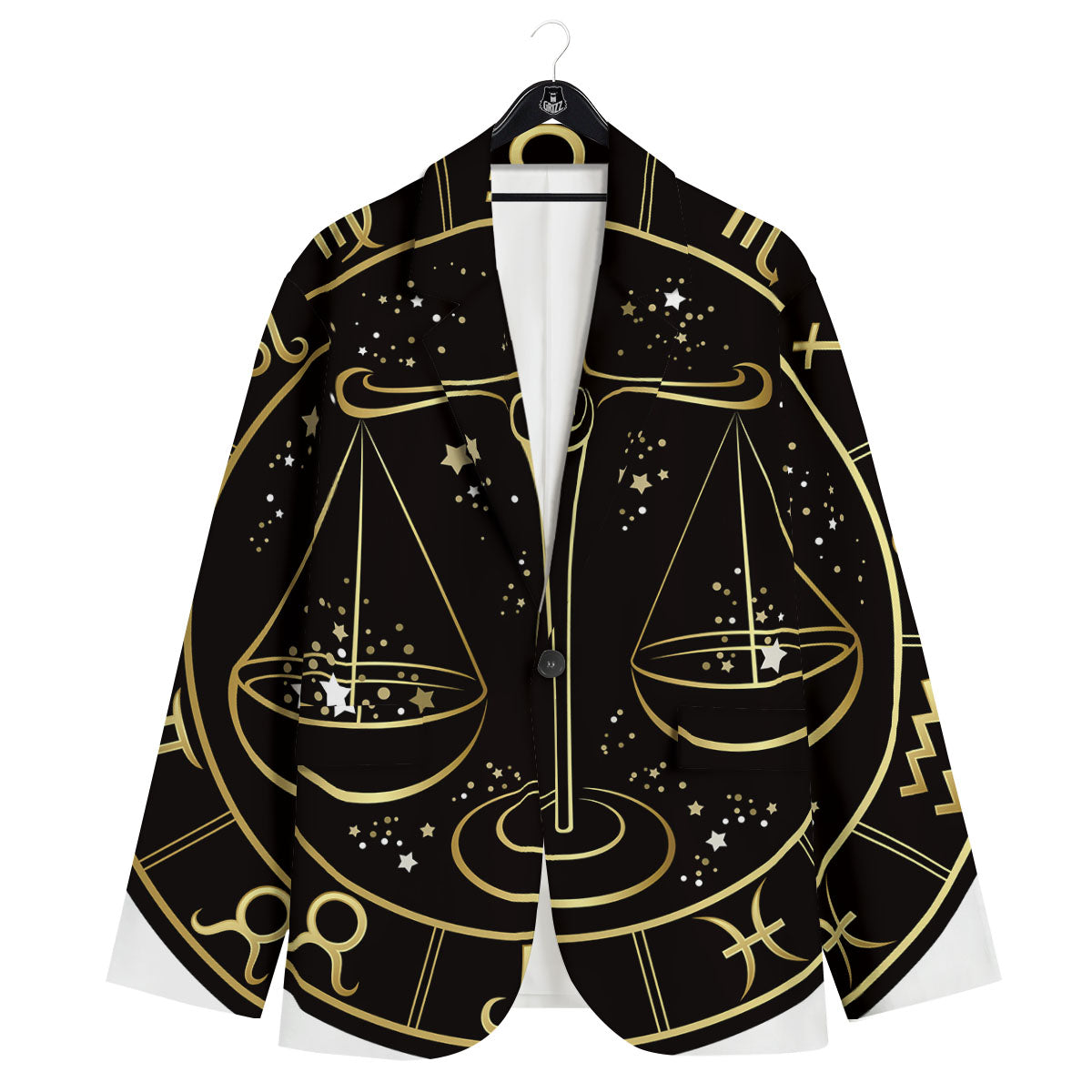 Libra Sign Black And Gold Print Men's Sport Coat-grizzshop