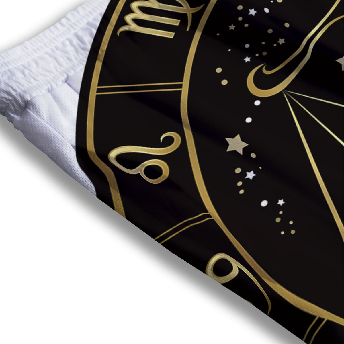 Libra Sign Black And Gold Print Mesh Shorts