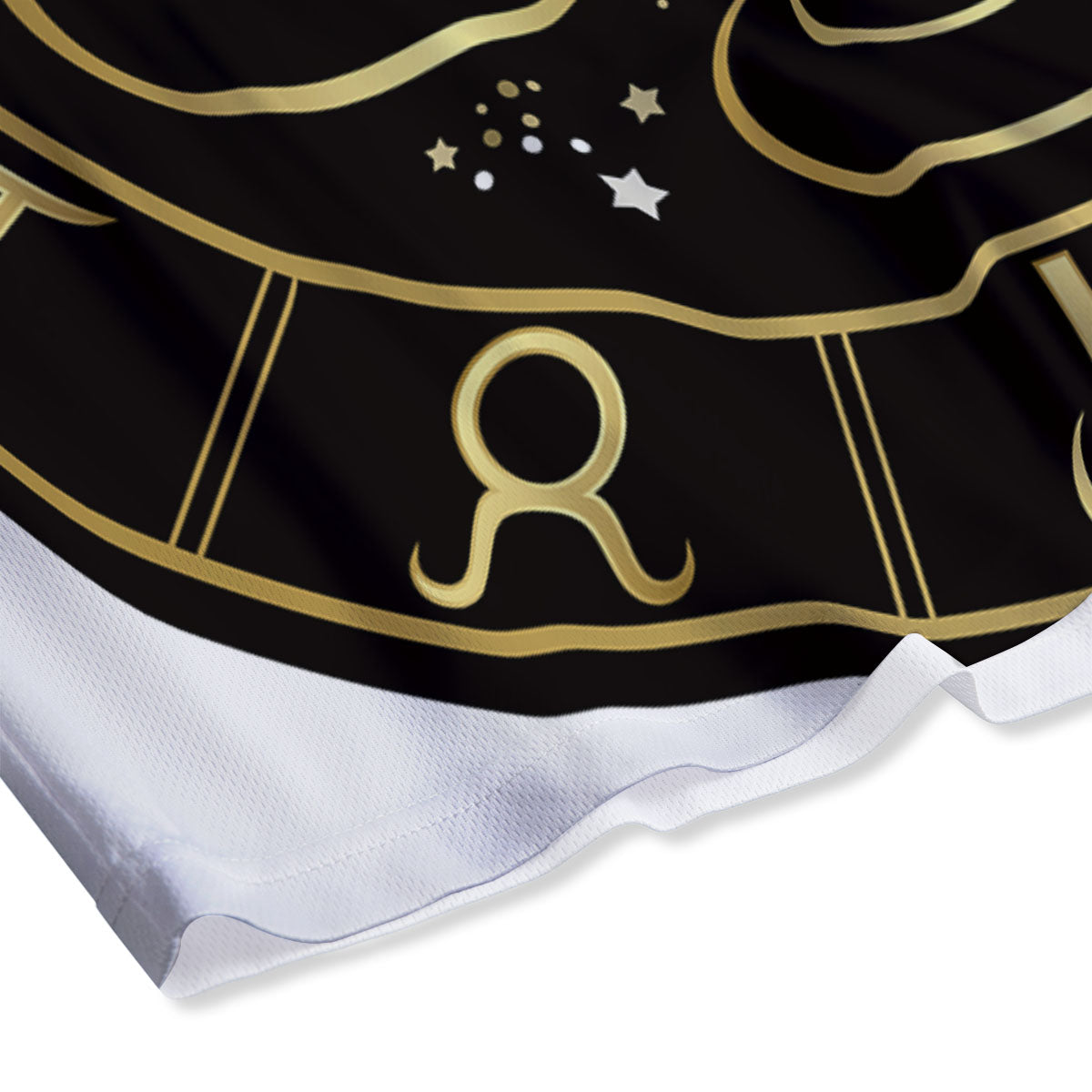 Libra Sign Black And Gold Print Mesh Shorts