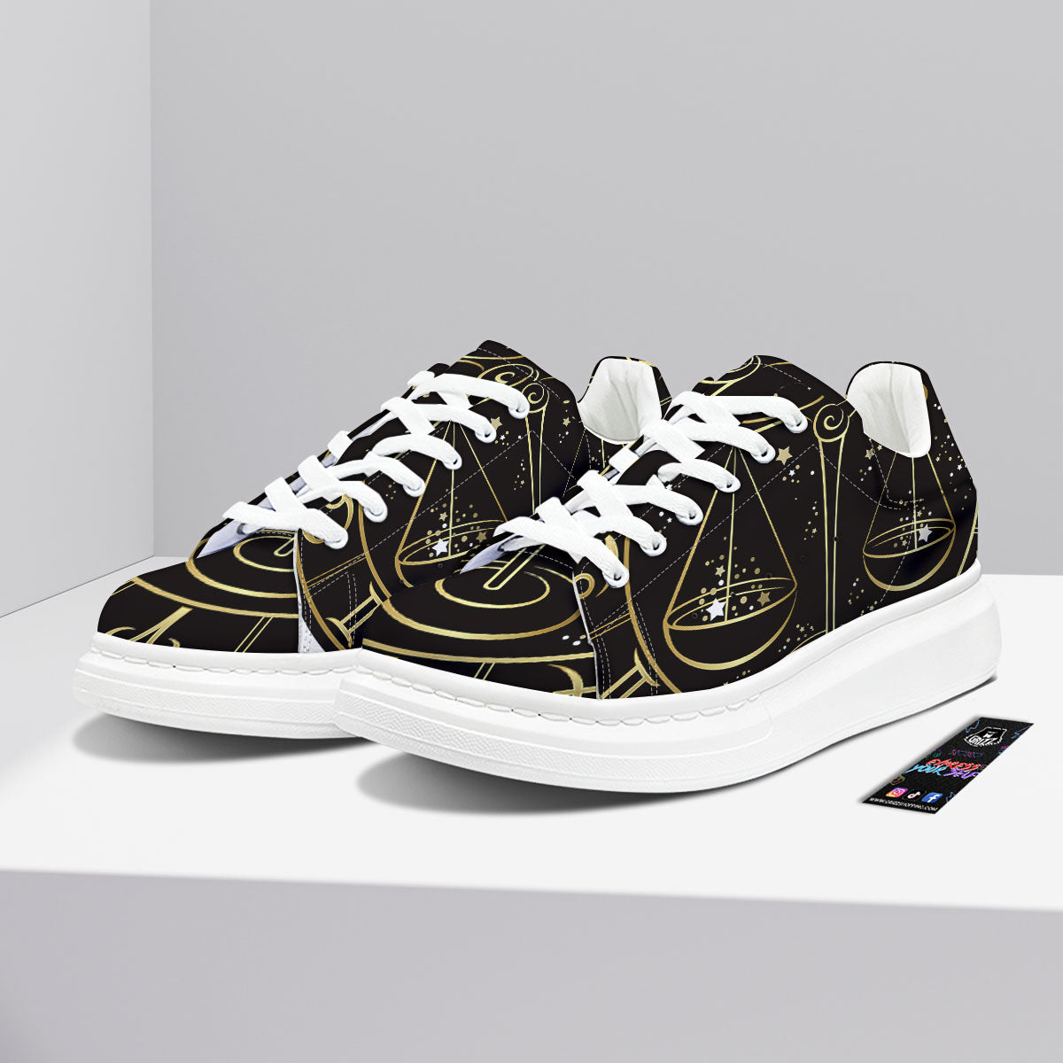 Libra Sign Black And Gold Print Platform Shoes-grizzshop