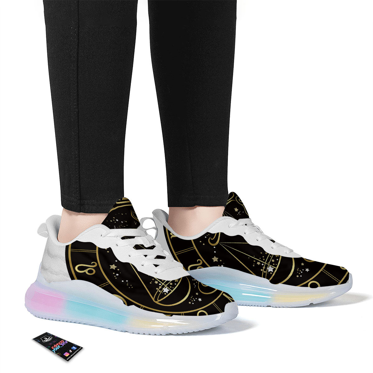 Libra Sign Black And Gold Print Running Sneakers-grizzshop