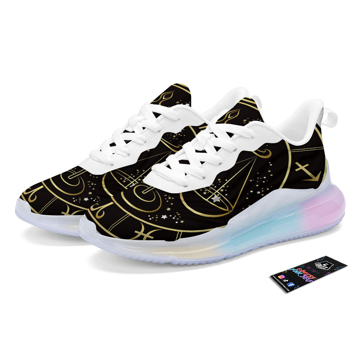 Libra Sign Black And Gold Print Running Sneakers-grizzshop