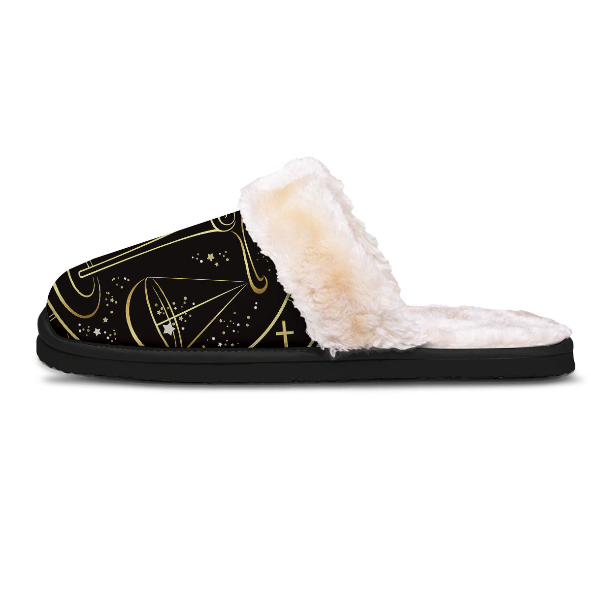 Libra Sign Black And Gold Print Slippers-grizzshop