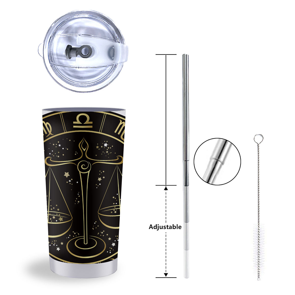 Libra Sign Black And Gold Print Tumbler-grizzshop