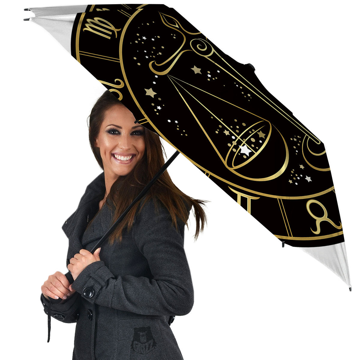 Libra Sign Black And Gold Print Umbrella-grizzshop