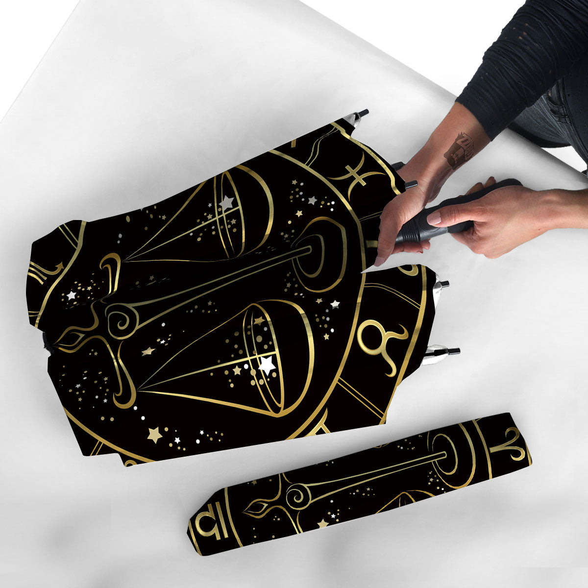 Libra Sign Black And Gold Print Umbrella-grizzshop