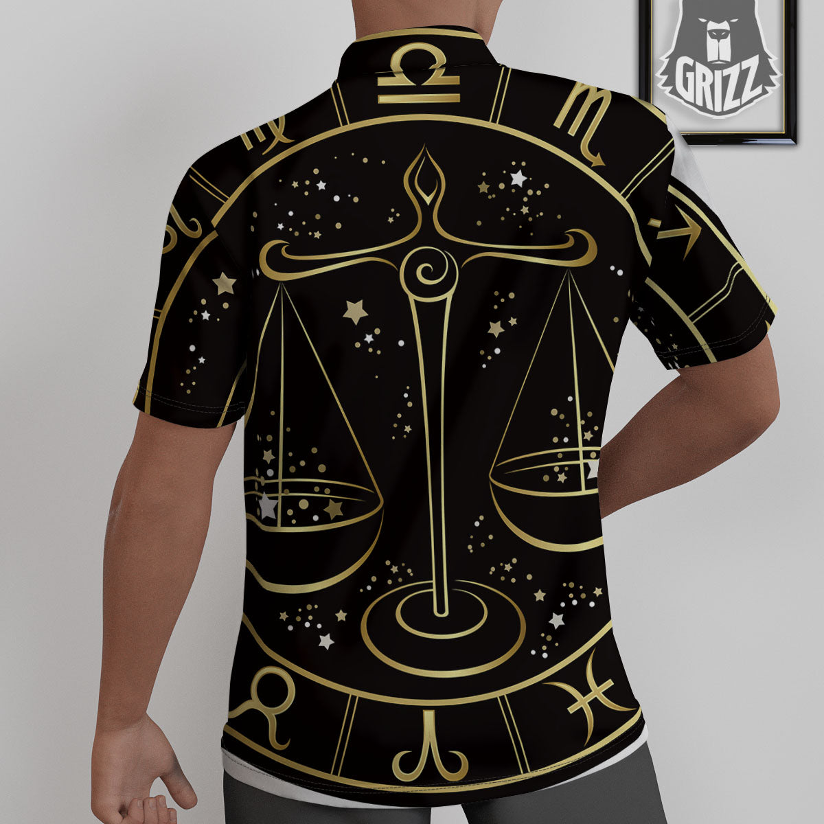 Libra Sign Black And Gold Print Untucked Shirts-grizzshop