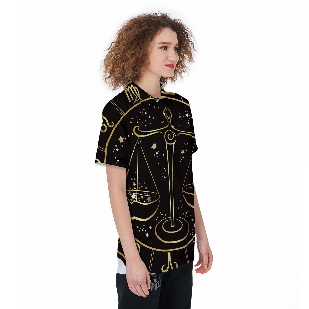 Libra Sign Black And Gold Print Women's Golf Shirts-grizzshop