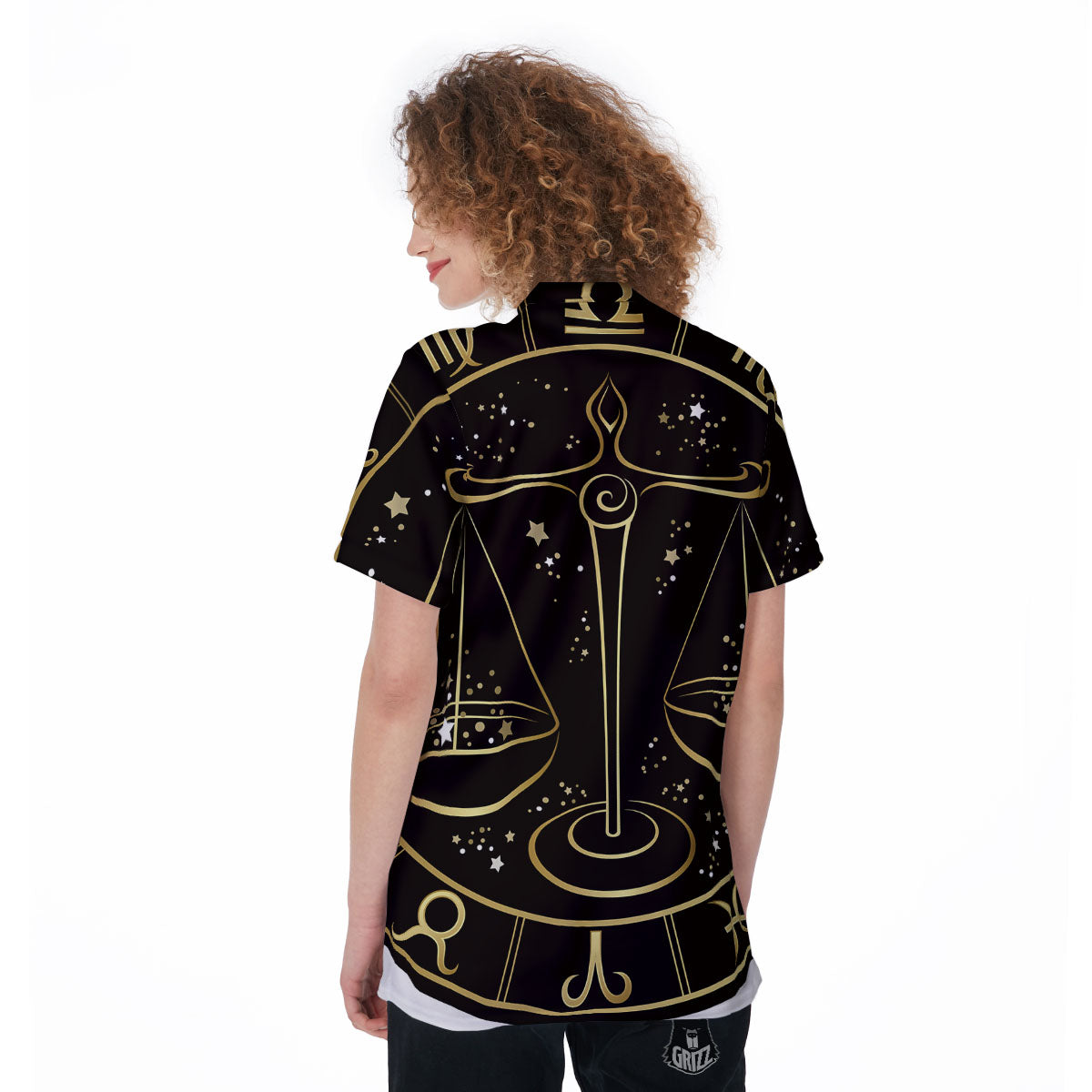 Libra Sign Black And Gold Print Women's Golf Shirts-grizzshop