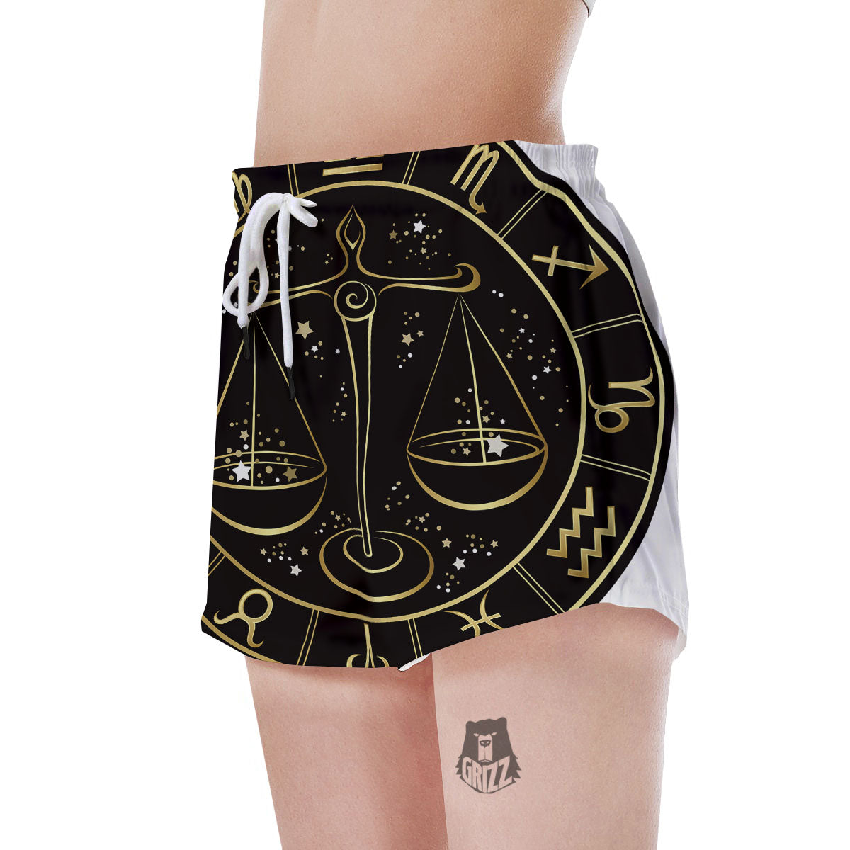 Libra Sign Black And Gold Print Women's Shorts-grizzshop