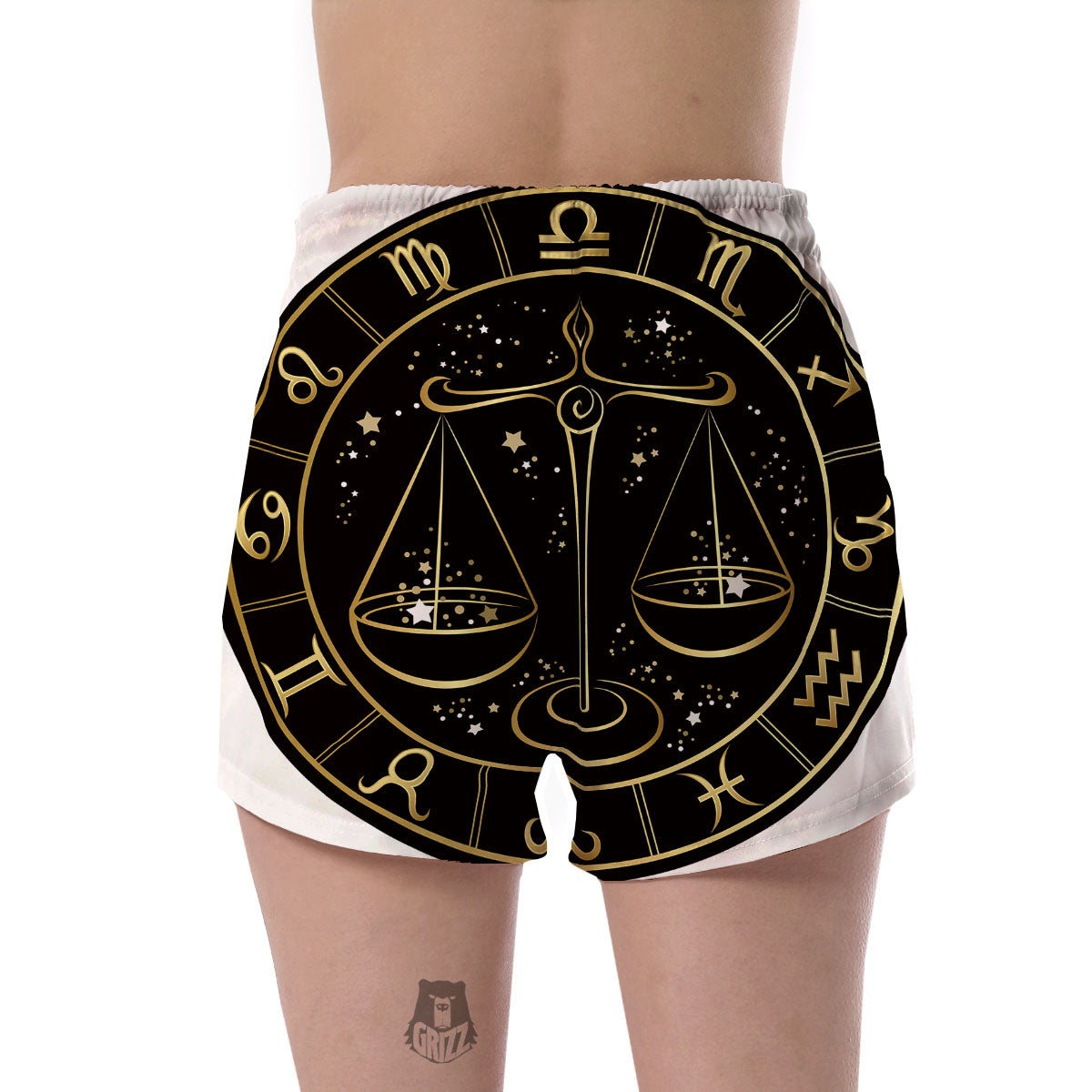 Libra Sign Black And Gold Print Women's Shorts-grizzshop