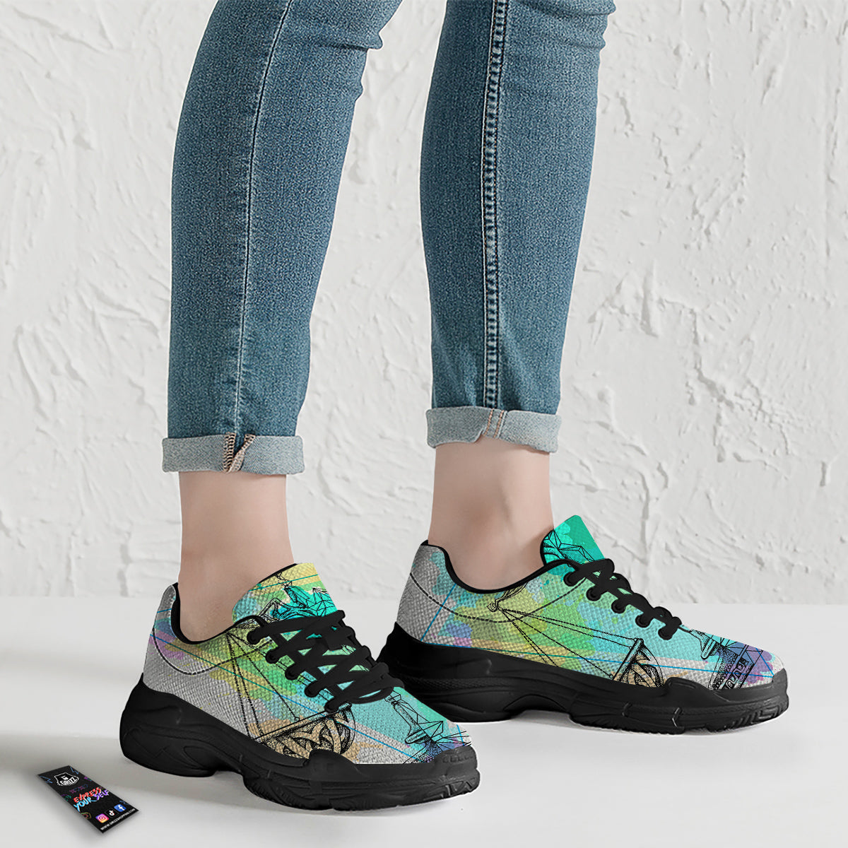 Libra Sign Colorful Print Black Chunky Shoes-grizzshop