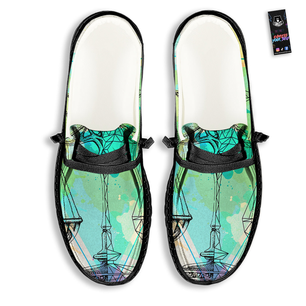Libra Sign Colorful Print Black Loafers-grizzshop