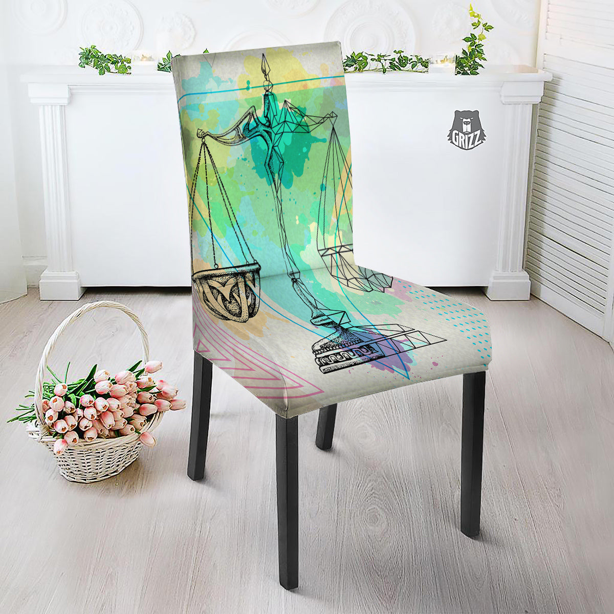 Libra Sign Colorful Print Dining Chair Slipcover-grizzshop