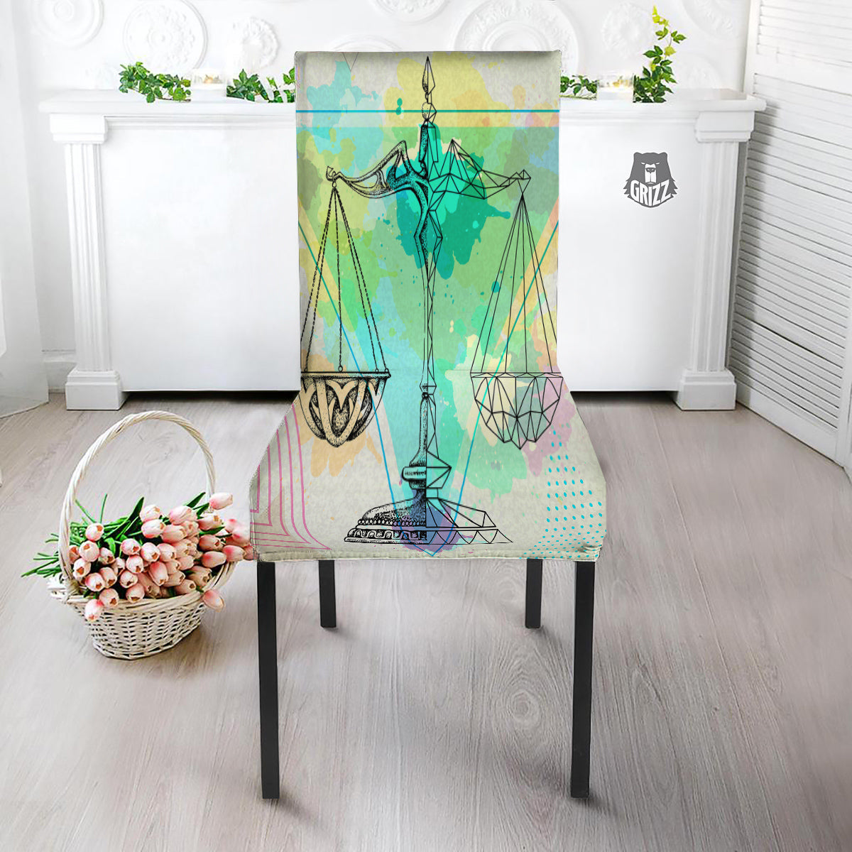 Libra Sign Colorful Print Dining Chair Slipcover-grizzshop