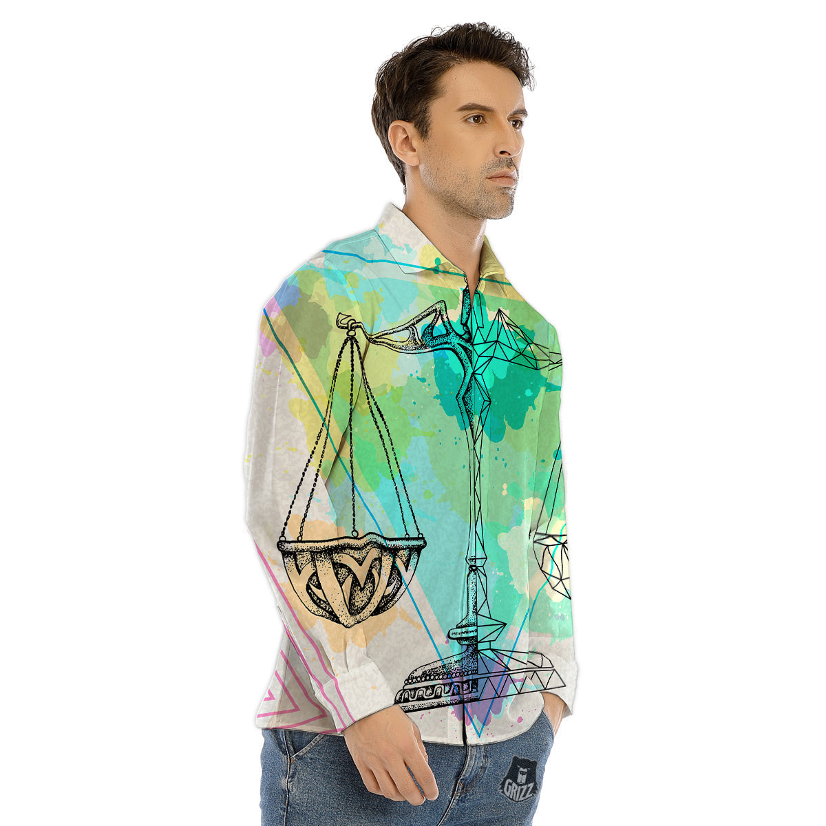 Libra Sign Colorful Print Men's Dress Shirts-grizzshop