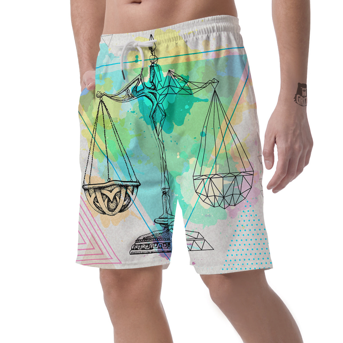 Libra Sign Colorful Print Men's Shorts-grizzshop