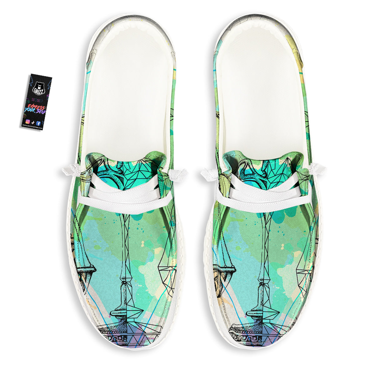 Libra Sign Colorful Print White Loafers-grizzshop
