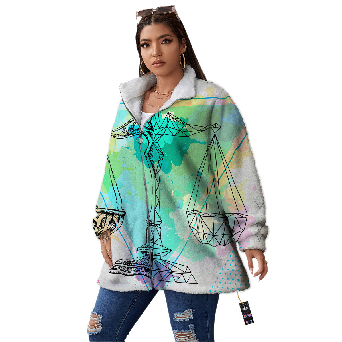 Libra Sign Colorful Print Women's Sherpa Jacket-grizzshop