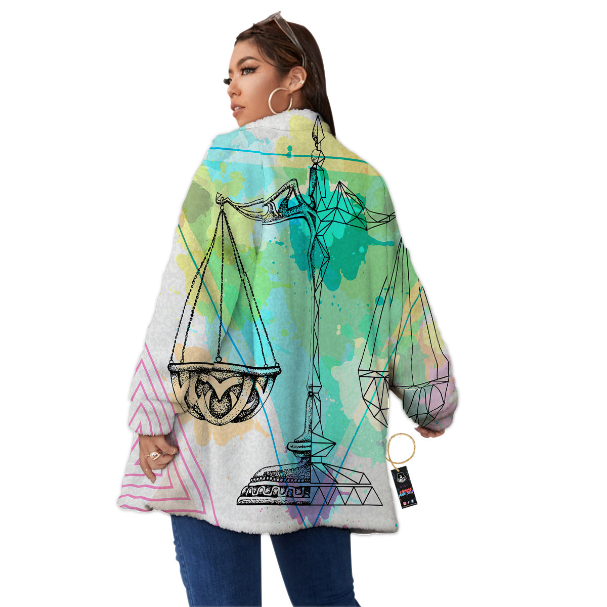 Libra Sign Colorful Print Women's Sherpa Jacket-grizzshop