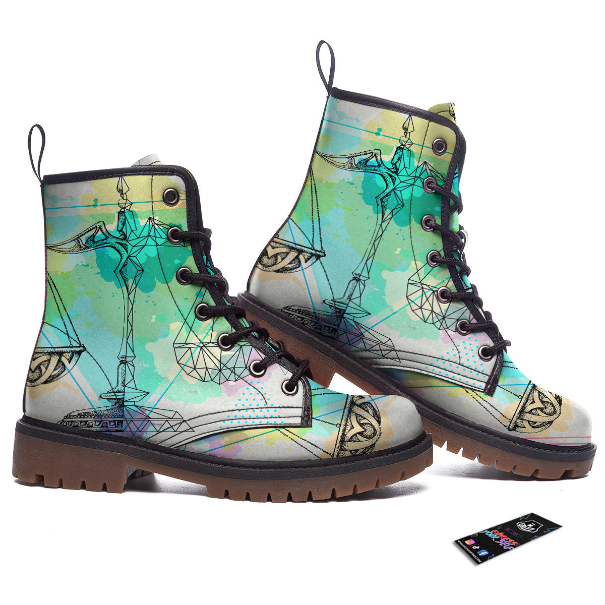Libra Sign Colorful Print Work Boots-grizzshop