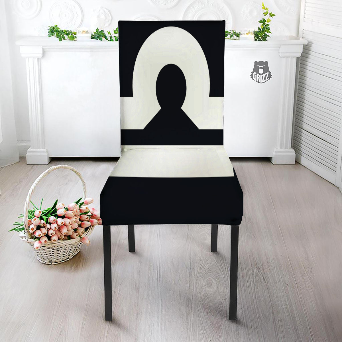 Libra Sign White And Black Print Dining Chair Slipcover-grizzshop