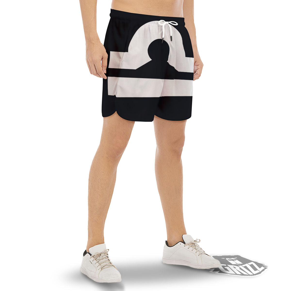 Libra Sign White And Black Print Men's Gym Shorts-grizzshop